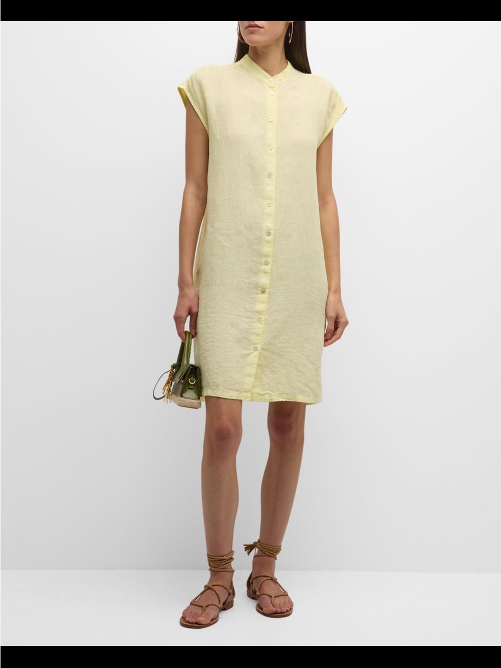 120% LINO Yellow 100% Linen Button Front Shift Dress IT